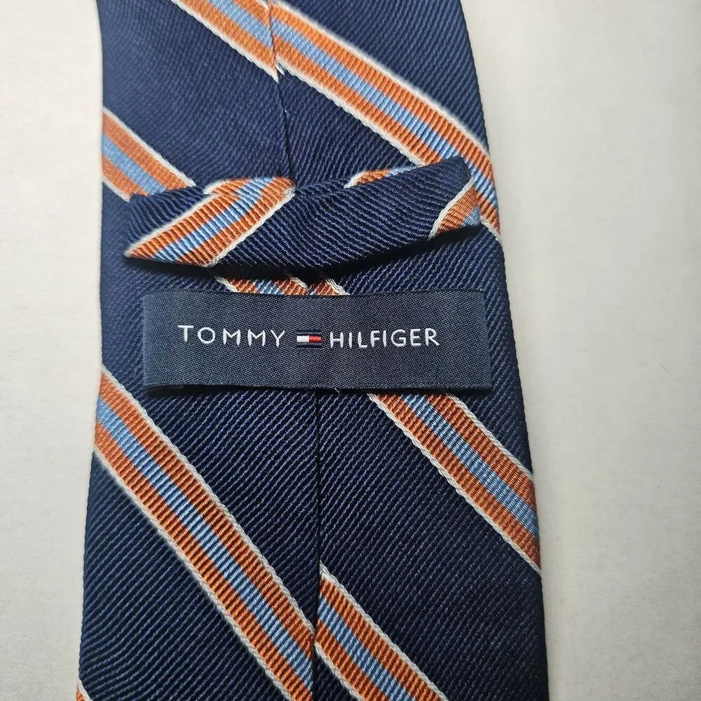 Men's Tommy Hilfiger Classy Navy Orange Striped Neck Tie